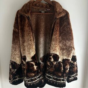 Vintage Cobblestone Canyon Puppy Print Zip Up Warm Fleece USA Made Women’s Large